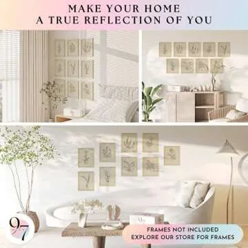 97 Decor Botanical Wall Art - Vintage Botanical Prints, Plant Art Wall Decor, Neutral Floral Wall Art Pictures, Beige Flower Poster Paintings, Flower Sketch Drawing for Bedroom (8x10 UNFRAMED)