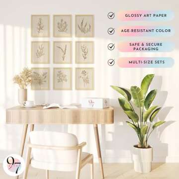 97 Decor Botanical Wall Art - Vintage Botanical Prints, Plant Art Wall Decor, Neutral Floral Wall Art Pictures, Beige Flower Poster Paintings, Flower Sketch Drawing for Bedroom (8x10 UNFRAMED)