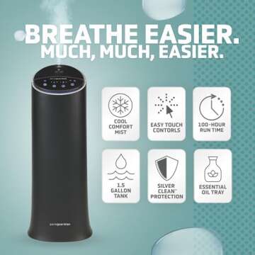 Pure Guardian Ultrasonic Cool Mist Humidifier - 100 Hour Runtime & Quiet Operation