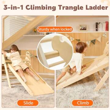 KIDHABE 3 in 1 Handled Pikler Triangle Set with 41in Slide & Ramp, Foldable Montessori Climbing Set,...