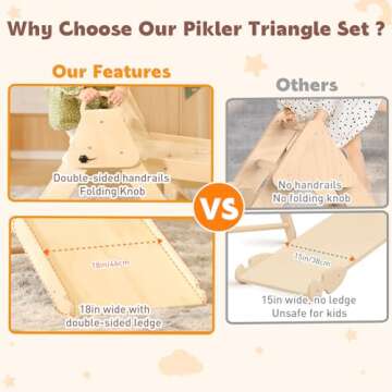 KIDHABE 3 in 1 Handled Pikler Triangle Set with 41in Slide & Ramp, Foldable Montessori Climbing Set, Wooden Climbing Toy for Toddler Indoor Baby Climbing Gym