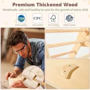 KIDHABE 3 in 1 Handled Pikler Triangle Set with 41in Slide & Ramp, Foldable Montessori Climbing Set, Wooden Climbing Toy for Toddler Indoor Baby Climbing Gym