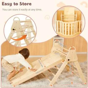 KIDHABE 3 in 1 Handled Pikler Triangle Set with 41in Slide & Ramp, Foldable Montessori Climbing Set, Wooden Climbing Toy for Toddler Indoor Baby Climbing Gym