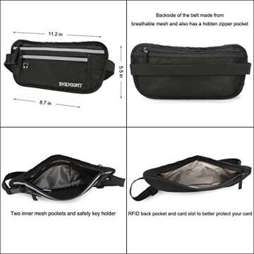 ENKNIGHT Big RFID Money Belt for Travel Running Waist Pack Fanny Pack Black