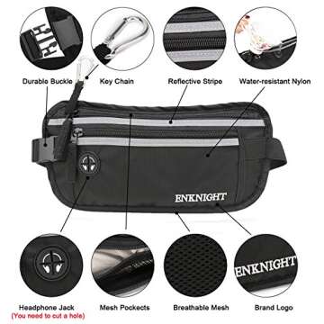 ENKNIGHT Big RFID Money Belt for Travel Running Waist Pack Fanny Pack Black