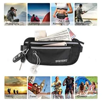 ENKNIGHT Big RFID Money Belt for Travel Running Waist Pack Fanny Pack Black