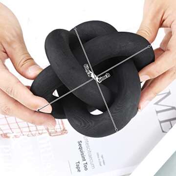 Yalikop 3 Link Wood Knot Decor - Hand Carved Coffee Table Decoration, Boho Chain Link Decor, Modern Shelf, Rustic Objects for Home Living Room Bedroom(Black)