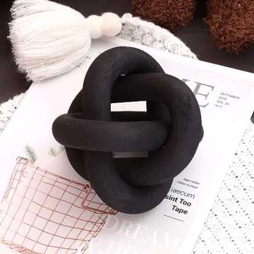 Yalikop 3 Link Wood Knot Decor - Hand Carved Coffee Table Decoration, Boho Chain Link Decor, Modern Shelf, Rustic Objects for Home Living Room Bedroom(Black)