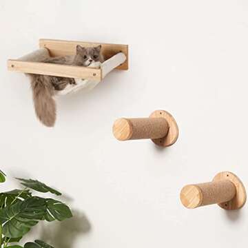 FUKUMARU Cat Hammock Wall Mounted, 18 x 14 in Cats Beds and Perches, Wooden Kitten Walls Furniture, Larger Version Shelves with Extra Cloth, Suitable for 16 inch Drywall Installation