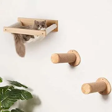 FUKUMARU Cat Hammock Wall Mounted, 18 x 14 in Cats Beds and Perches, Wooden Kitten Walls Furniture, Larger Version Shelves with Extra Cloth, Suitable for 16 inch Drywall Installation