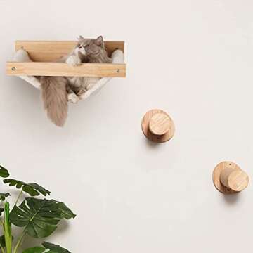 FUKUMARU Cat Hammock Wall Mounted, 18 x 14 in Cats Beds and Perches, Wooden Kitten Walls Furniture, Larger Version Shelves with Extra Cloth, Suitable for 16 inch Drywall Installation