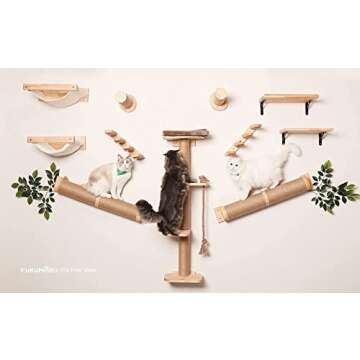 FUKUMARU Cat Hammock Wall Mounted, 18 x 14 in Cats Beds and Perches, Wooden Kitten Walls Furniture, Larger Version Shelves with Extra Cloth, Suitable for 16 inch Drywall Installation