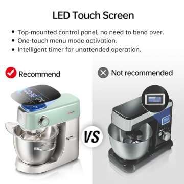 Hauswirt High-End Smart Stand Mixer M5, LED Touchscreen Mixers Kitchen Electric Stand Mixer, 5 Preset Menus, 5.3Qt Dough Mixer, 11speeds Kitchen Mixer with Egg Whisk, Dough Hook, Beater, lake green