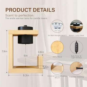 AIKUT Candle Warmer Lamp,with 2 Bulbs,Timer & Dimmer,Simple Natural Wood,Compatible Up to 4.5 inch C...