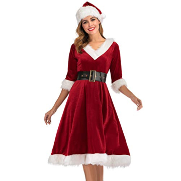 Cuteshower Mrs. Claus Costume Christmas Red Dress Cosplay Outfits for Women Medium