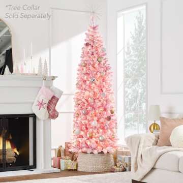 Best Choice Products Flocked Pink Pencil Christmas Tree, Pre-Lit Slim Artificial Holiday Decoration,...