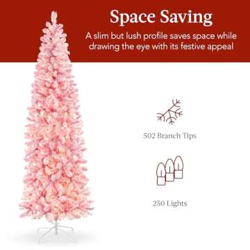 6ft Flocked Pink Pencil Christmas Tree with Lights