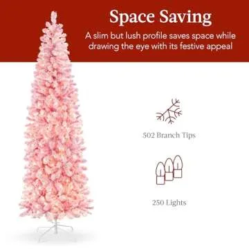 6ft Flocked Pink Pencil Christmas Tree with Lights