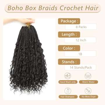 8 Packs Box Braids Crochet Hair With Curly Ends 12 Inch