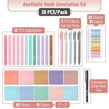 Mr. Pen- Aesthetic Book Annotation Kit, 38 pcs, Aesthetic Highlighters and Gel Pens, Transparent Sticky Notes, Transparent Sticky Tabs for Books, No Bleed Highlighters for Bible Pages No Bleed