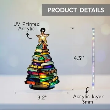 Sensemory Book Christmas Ornament 2025 Faux Stained Glass Tree Decor Gifts for Book Lovers