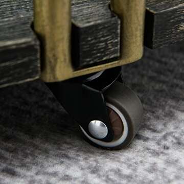 Biaco Round 35 inch Coffee Table with Wheels for Living Room, Modern Retro 2 Tier Circle Large Sofa Table, Industrial Center Accent Furniture, Wooden Textured Top & Antiqued Golden Metal Legs,Black