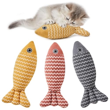 Potaroma Cat Toys Fish, 3 Pcs Crinkle Sound Catnip Toys Soft Linen, Interactive Kitten Exercise Kick...