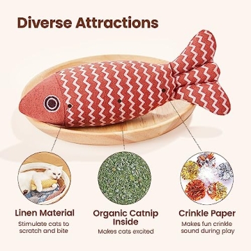 Potaroma Cat Toys Fish, 3 Pcs Crinkle Sound Catnip Toys Soft Linen, Interactive Kitten Exercise Kicker Toys for Indoor Cats 7.8 Inches for All Breeds