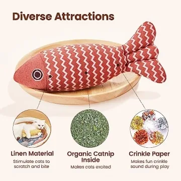 Potaroma Cat Toys Fish, 3 Pcs Crinkle Sound Catnip Toys Soft Linen, Interactive Kitten Exercise Kicker Toys for Indoor Cats 7.8 Inches for All Breeds