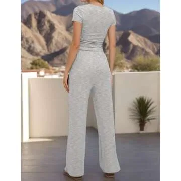 Cnlinkco Airplane Travel Outfits For Women Outfits for Women 2 Piece Sets Summer Lounge Matching Set...