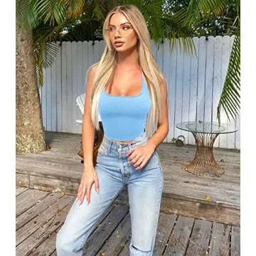 OQQ Women's 3 Piece Tank Tops Ribbed Seamless Workout Exercise Shirts 2025 Summer Basic Camis Black Candyblue White