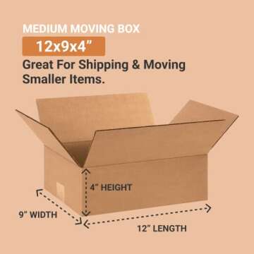 AVIDITI Shipping Boxes Medium 12"L x 9"W x 4"H, 25-Pack | Corrugated Cardboard Box for Moving, Maili...