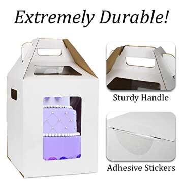 CAKINBOX Tall Cake Boxes with Window and Boards - 4 Pack