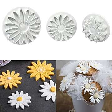 INSPEE 3 Pieces Sunflower Fondant Plunger Cutters Sugarcraft Cake Cookie Cutter Decorating Mold Tools