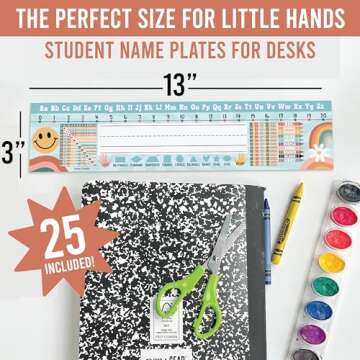 25 Retro Teacher Name Plate for Desk Classroom - Student Desk Name Tags Classroom Kindergarten for C...
