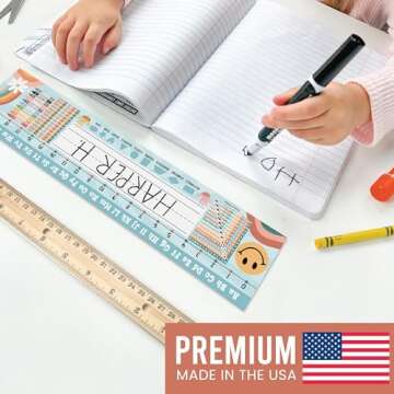 25 Retro Teacher Name Plate for Desk Classroom - Student Desk Name Tags Classroom Kindergarten for Classroom, Number Lines for Students Desk, Name Plate for Desk Kids Name Plates