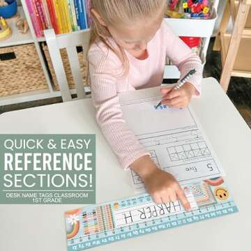 25 Retro Teacher Name Plate for Desk Classroom - Student Desk Name Tags Classroom Kindergarten for Classroom, Number Lines for Students Desk, Name Plate for Desk Kids Name Plates