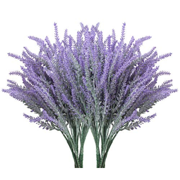 Leyaron 10 Bundles Fake Flowers Artificial Lavender Faux Plastic Plants for Home Decor Wedding Kitch...