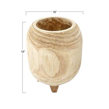 Creative Co-Op 12" H Footed Paulownia Wood (Holds 9" Pot) Planter, Brown