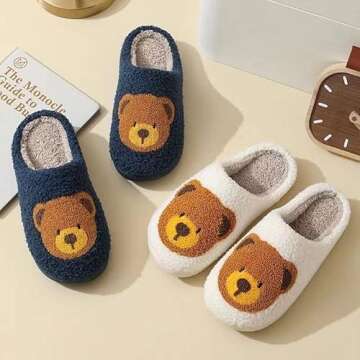 NEVEROLD Cartoon Smile Face Plush Cozy Slip On Slippers