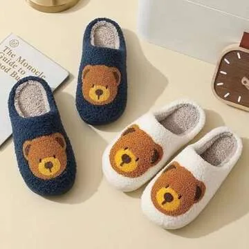 NEVEROLD Cartoon Smile Face Plush Cozy Slip On Slippers