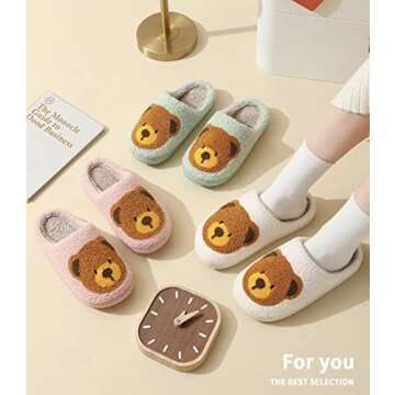 NEVEROLD Cartoon Smile Face Plush Cozy Slip On Slippers