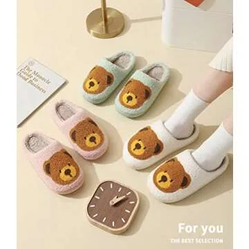 NEVEROLD Cartoon Smile Face Plush Cozy Slip On Slippers