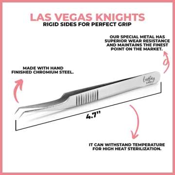 LivBay Lash - Las Vegas Knights Eyelash Stainless Steel Tweezer for Mega Volume Lash Extensions | Cu...