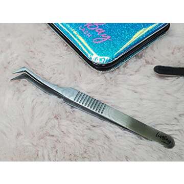 LivBay Lash - Las Vegas Knights Eyelash Stainless Steel Tweezer for Mega Volume Lash Extensions | Curved Tip | False Lash Applicator Tool (Professional Use Only)