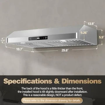 SNDOAS 30" Stainless Steel Range Hood with Remote Control