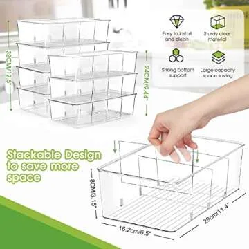 ZIZOTI 8 Pack Food Pantry Organization and Storage Bins,Plastic Clear Removable Snack Organizer Rack...