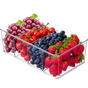 ZIZOTI 8 Pack Food Pantry Organization and Storage Bins,Plastic Clear Removable Snack Organizer Racks w 3 Dividers, Great for Organize Packets, Spices, Pouches Stackable Fridge Kitchen, Cabinets