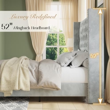 Elegant Velvet Queen Bed Frame with Wingback Design