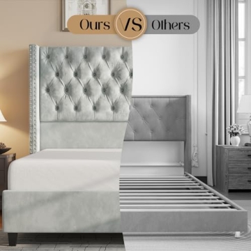 Elegant Velvet Queen Bed Frame with Wingback Design